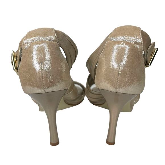 Gianni Bini Gold Strappy Heels Leather Made In Brazil Size 11M Shimmer Gold - Picture 5 of 13